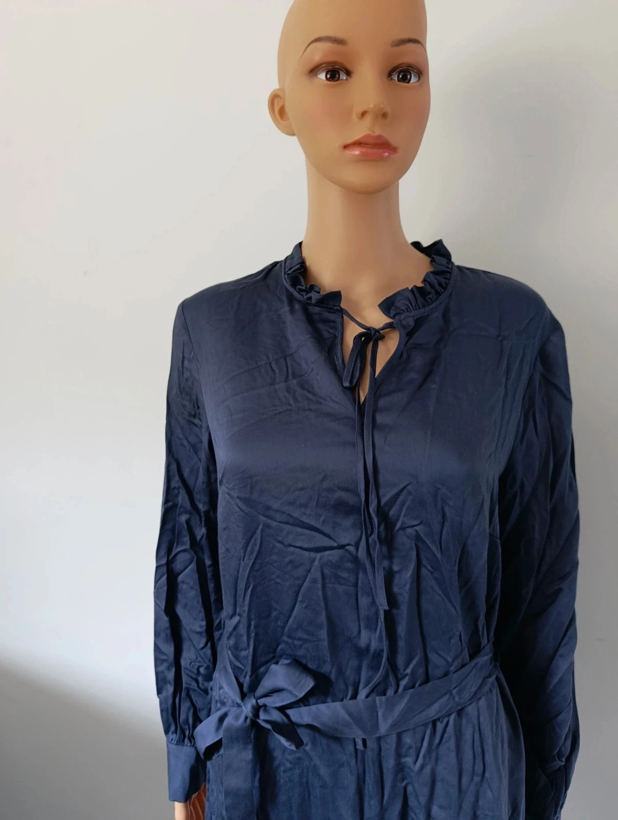 Vestido feminino azul marinho 100% Lyocell - Tamanho 36 - Mangas compridas - Cinto – photo 3